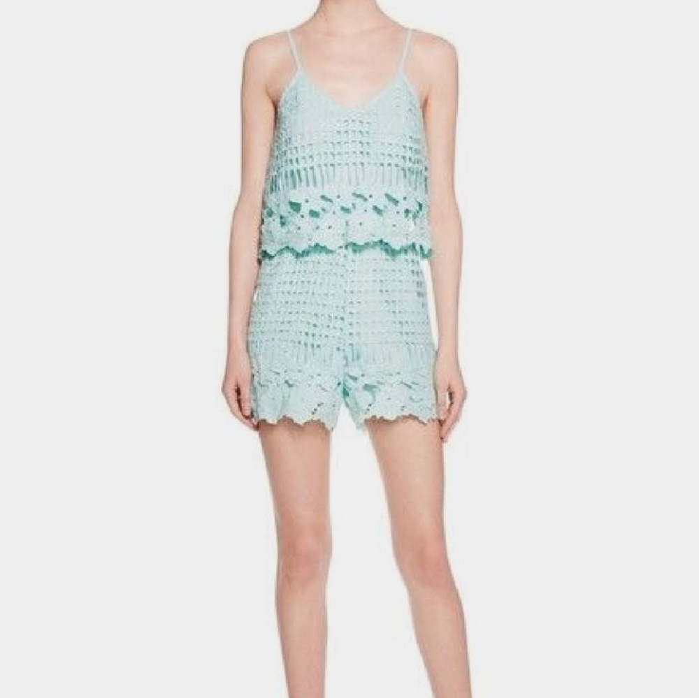 AQUA Crochet Romper Jumpsuit NWT Mint Green Blue
